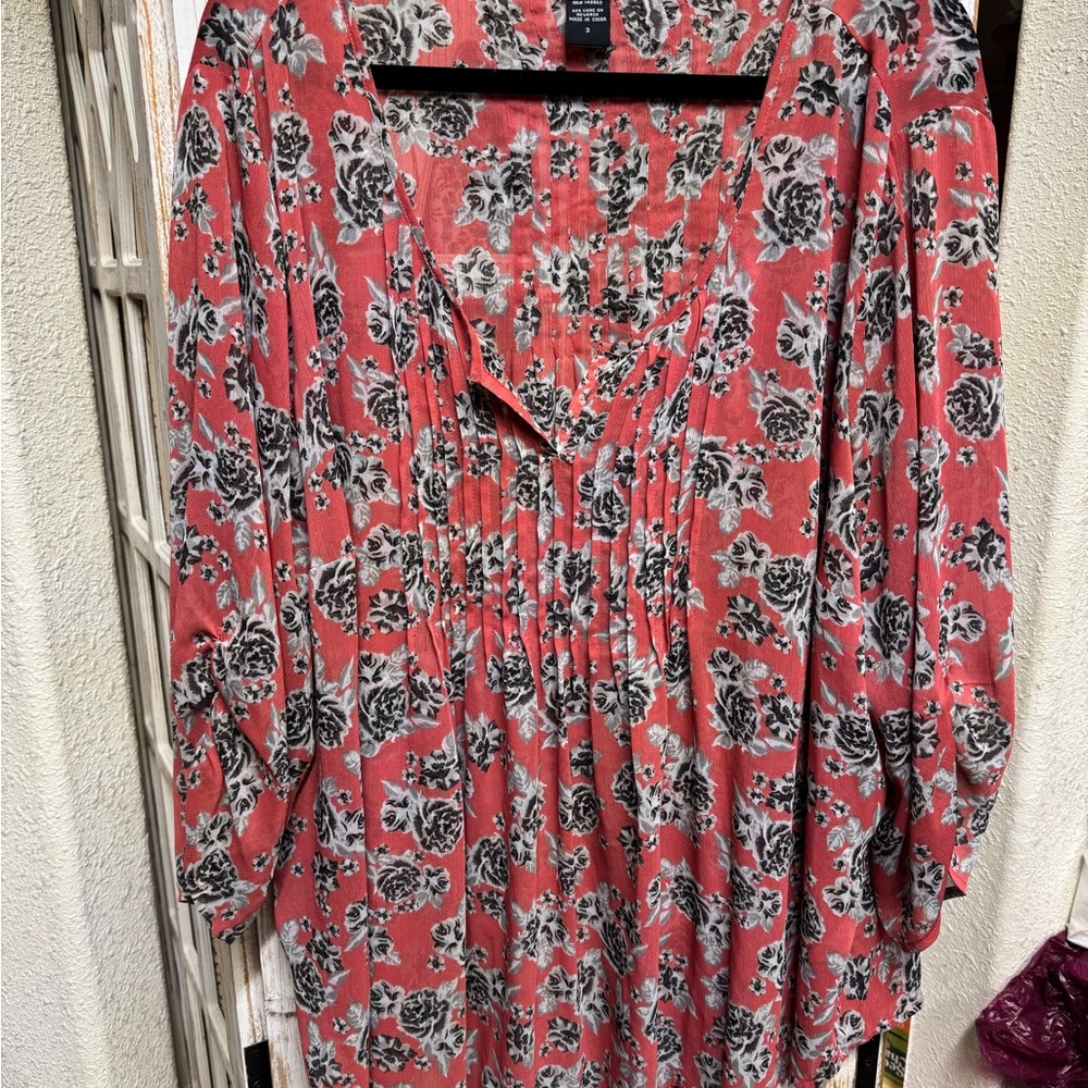 Torrid Red and Black Floral Blouse